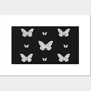 Silver Faux Glitter Butterflies Posters and Art